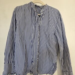 Mango Navy and White Striped Shirt